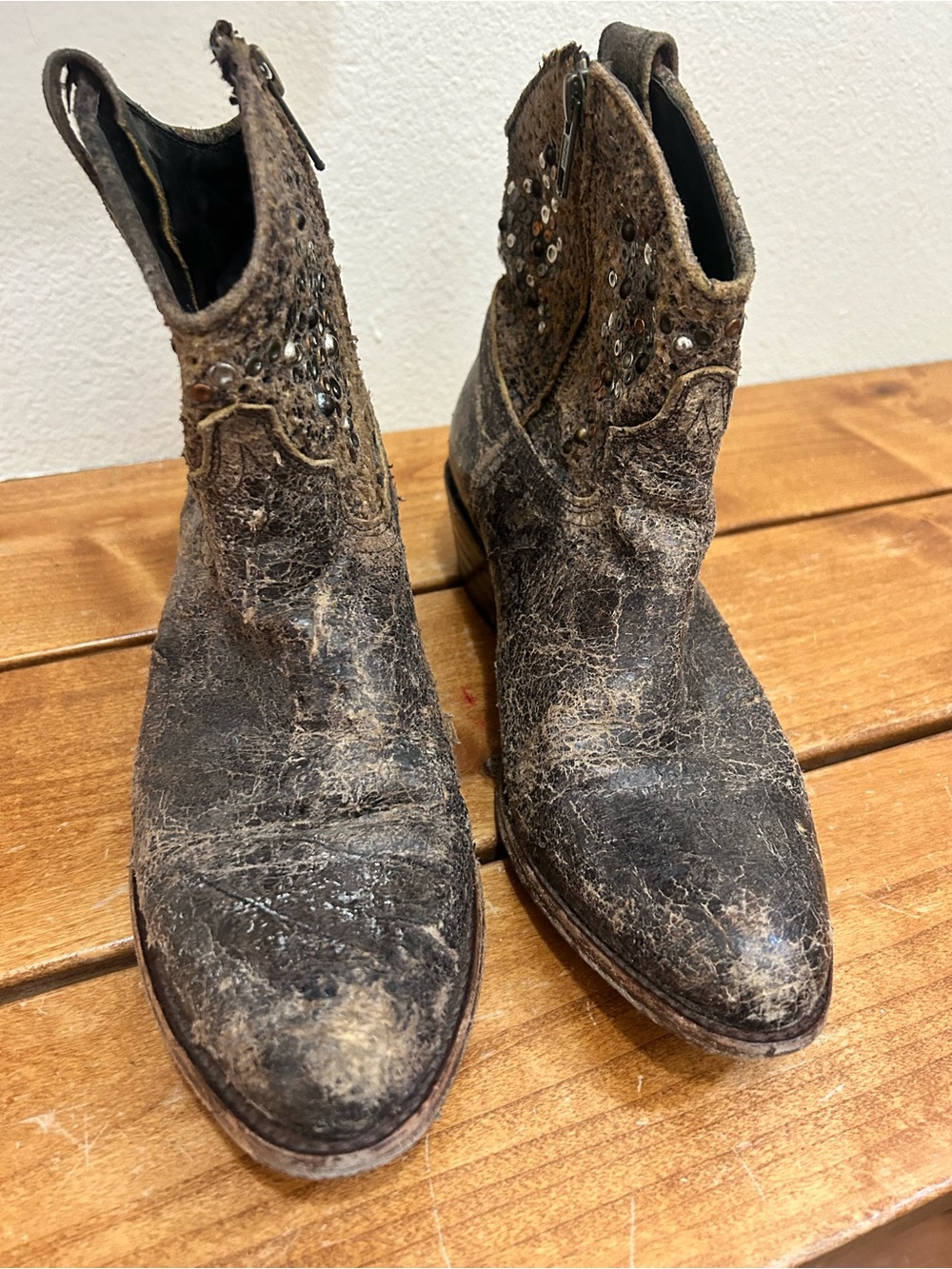Frye Brown Studded Leather Western Ankle Boots - Picture 2 of 7